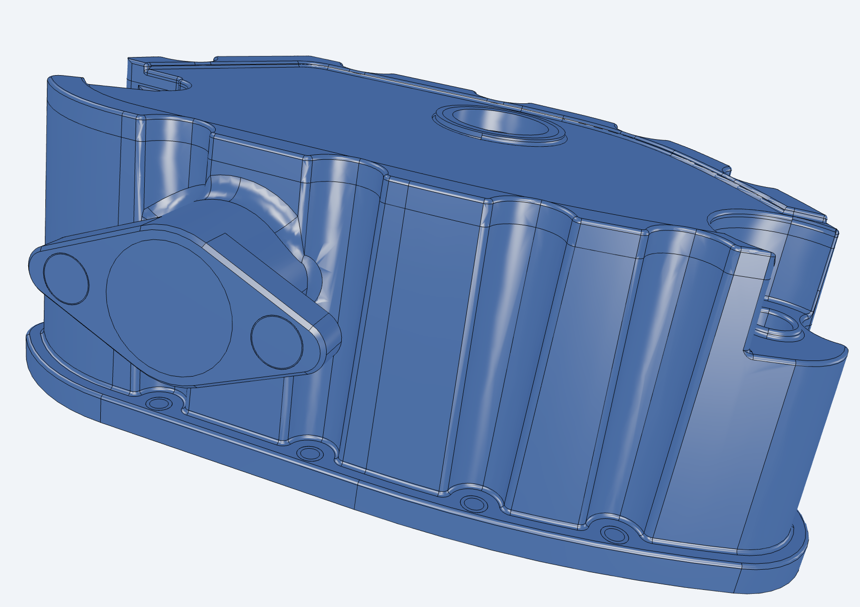 The as-cast shape of a die-cast housing, rebuilt from the finished part