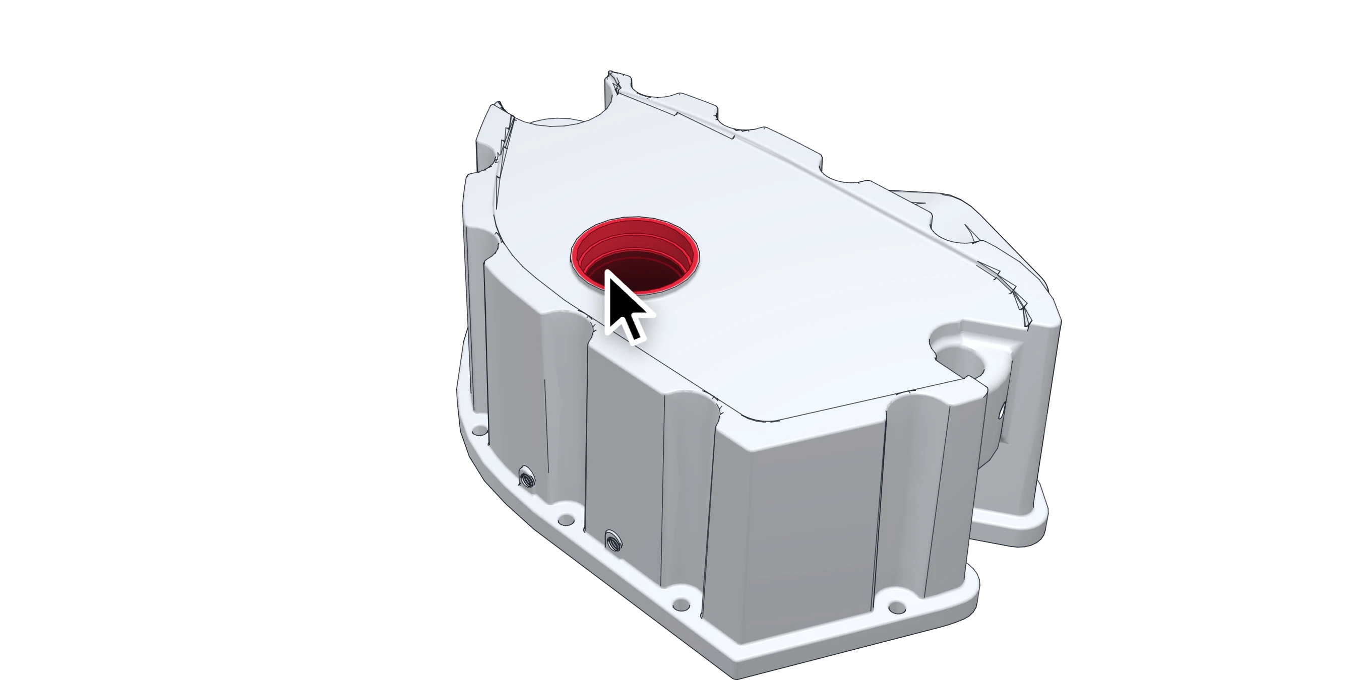 An enclosure casting with its main bore highlighted and a cursor over it, over its drawing with the Ø36.00 +0.25/−0.10 bore dimension boxed.